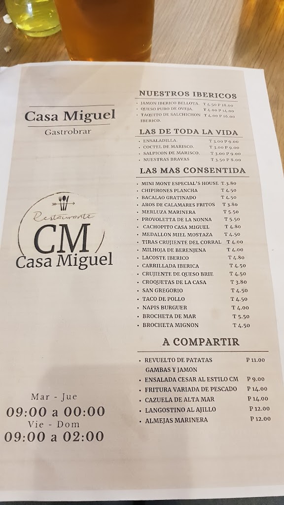 Gastrobar Restaurante Casa Miguel — Carta