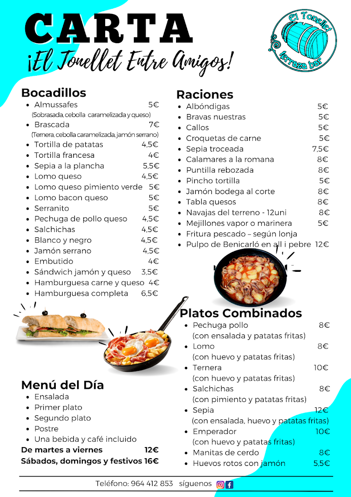 Bar Restaurant El Tonellet — Carta