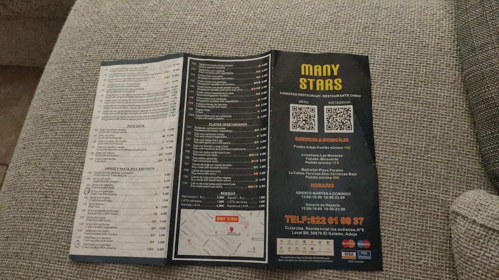 Restaurante oriental Many Stars — Carta