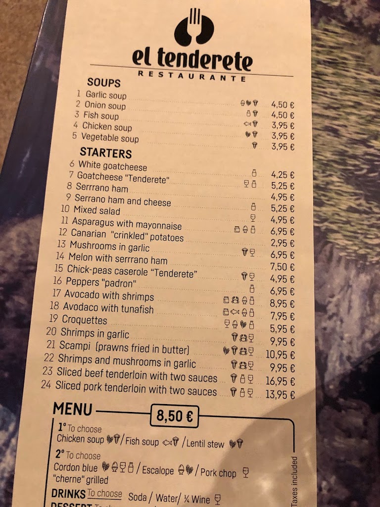Restaurante El Tenderete — Carta