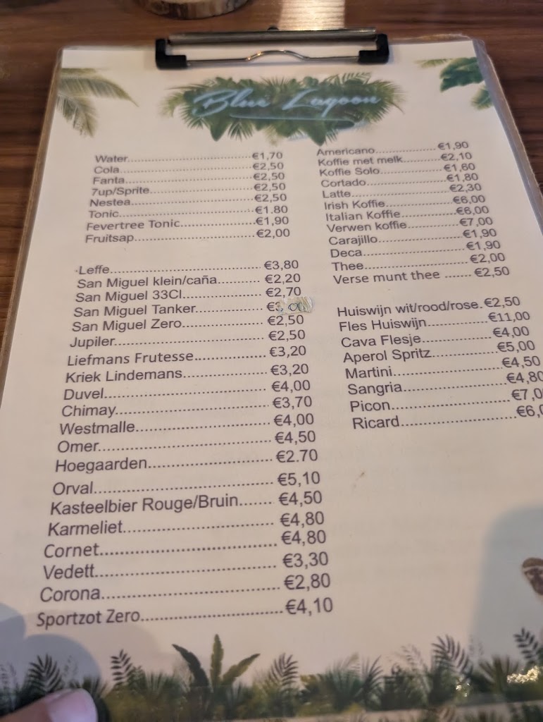 Blue Lagoon Lounge Bar — Carta