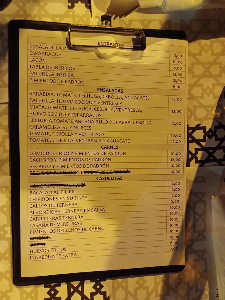 Bar Karabixa — Carta