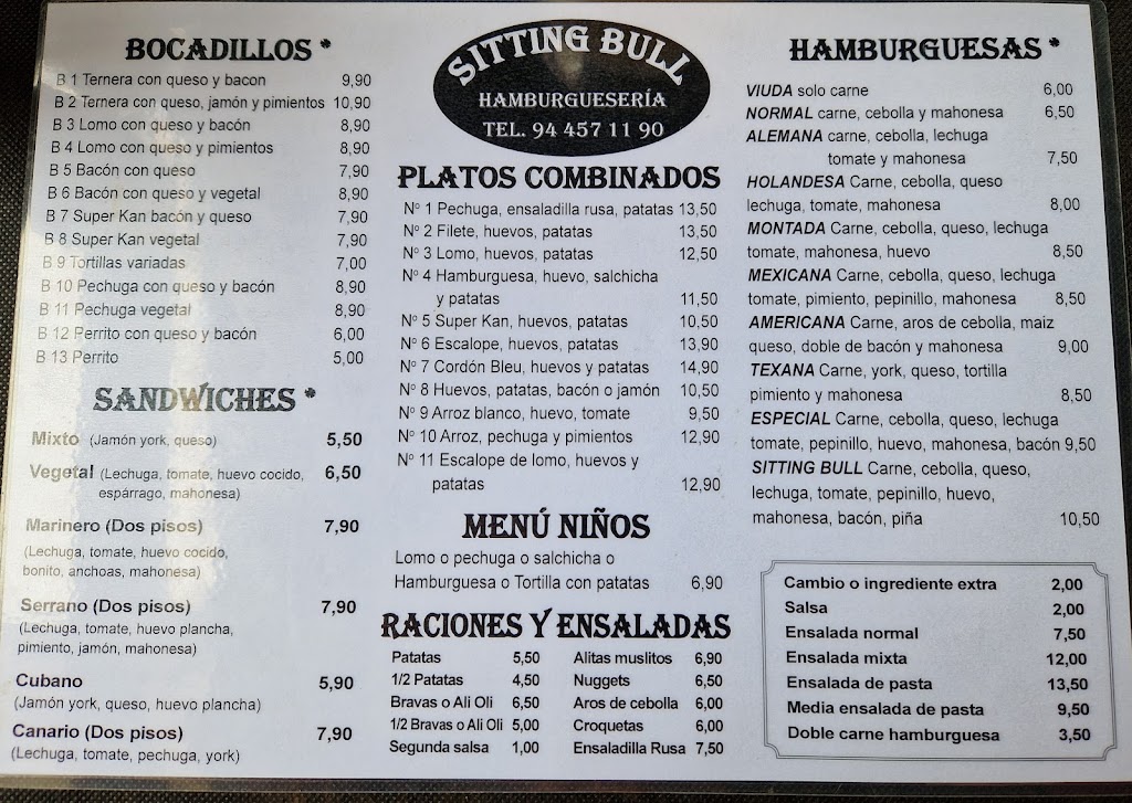 Restaurante Sitting Bull — Carta
