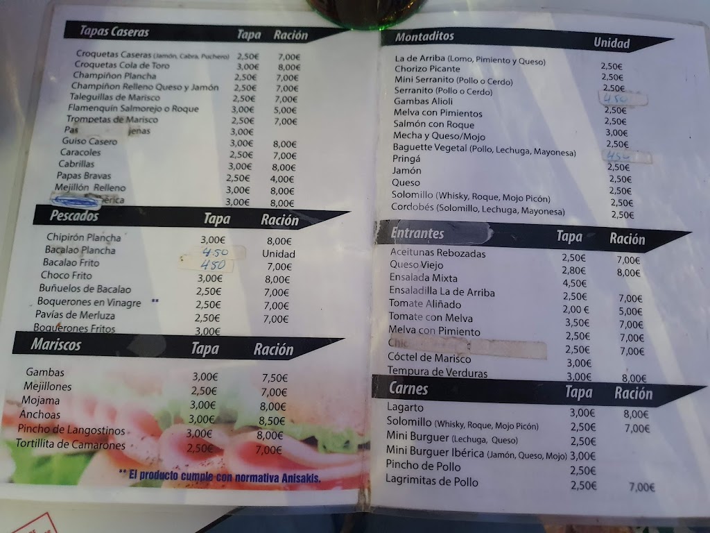 Cerveceria La De Arriba — Carta