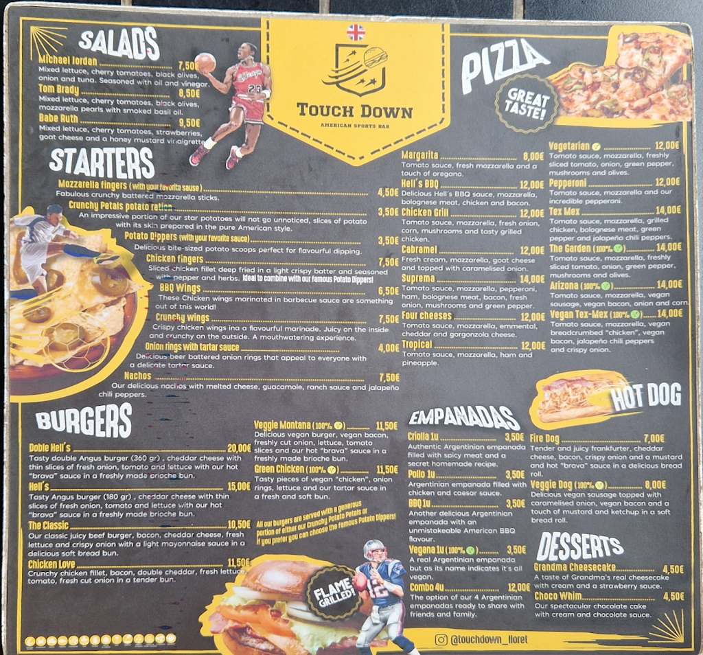 Touch Down American Sports Bar — Carta