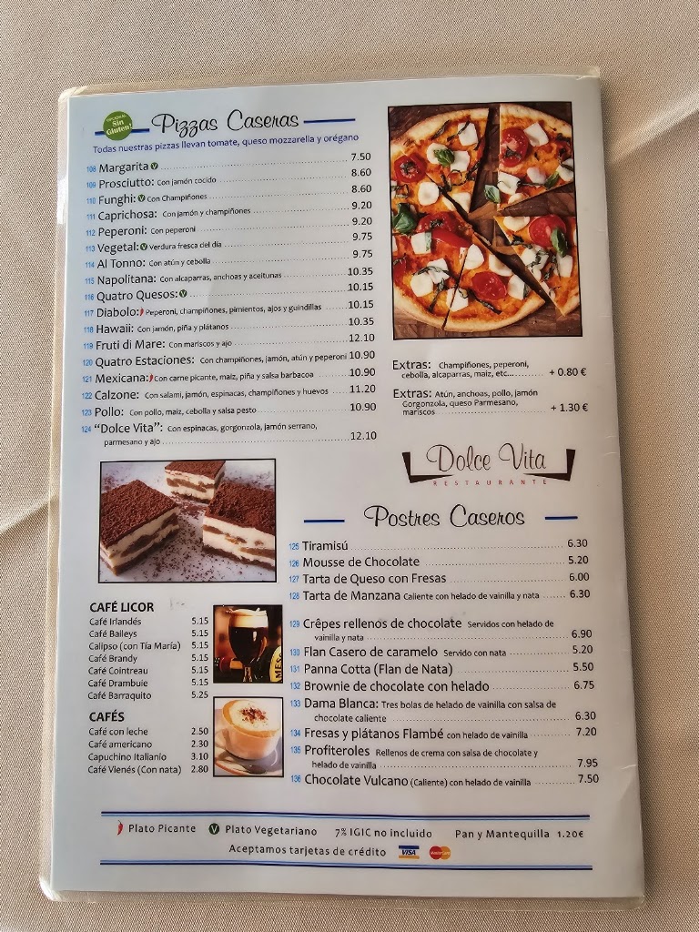 Restaurante La Dolce Vita — Carta