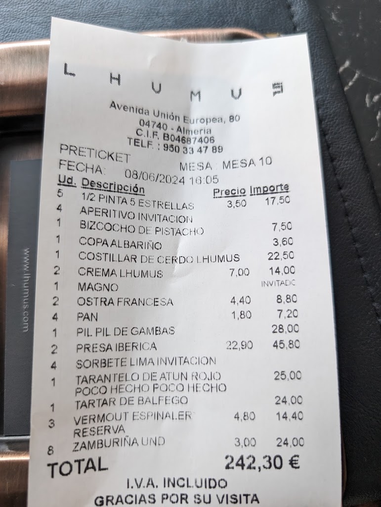 Restaurante Asador LHUMUS — Carta