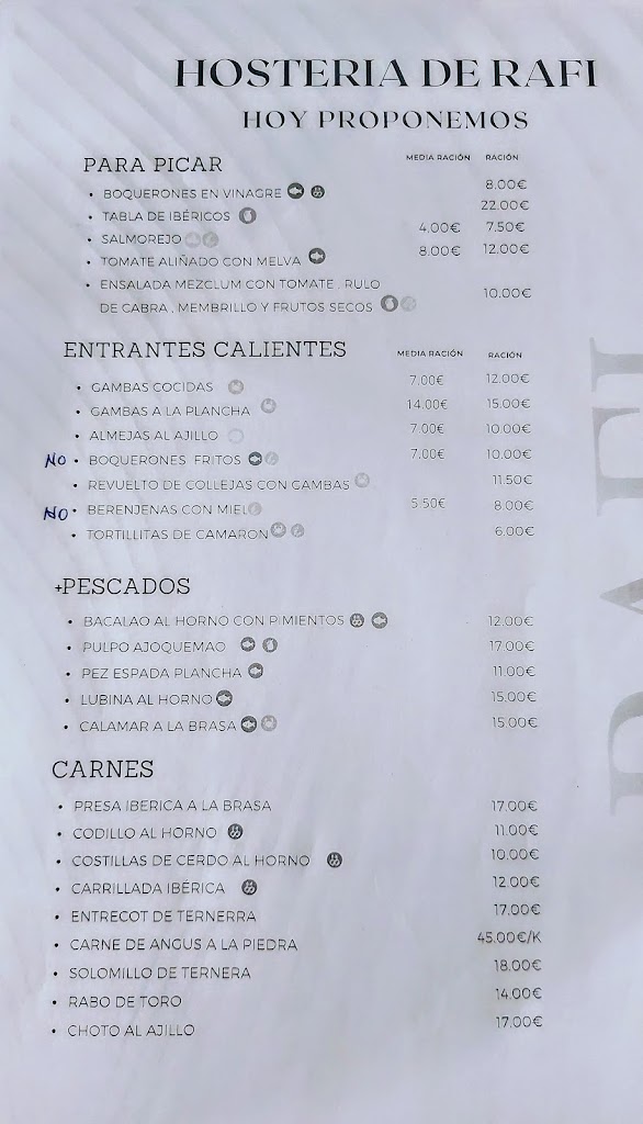 HOSTERIA DE RAFI RESTAURANTE Y CAFETERIA — Carta