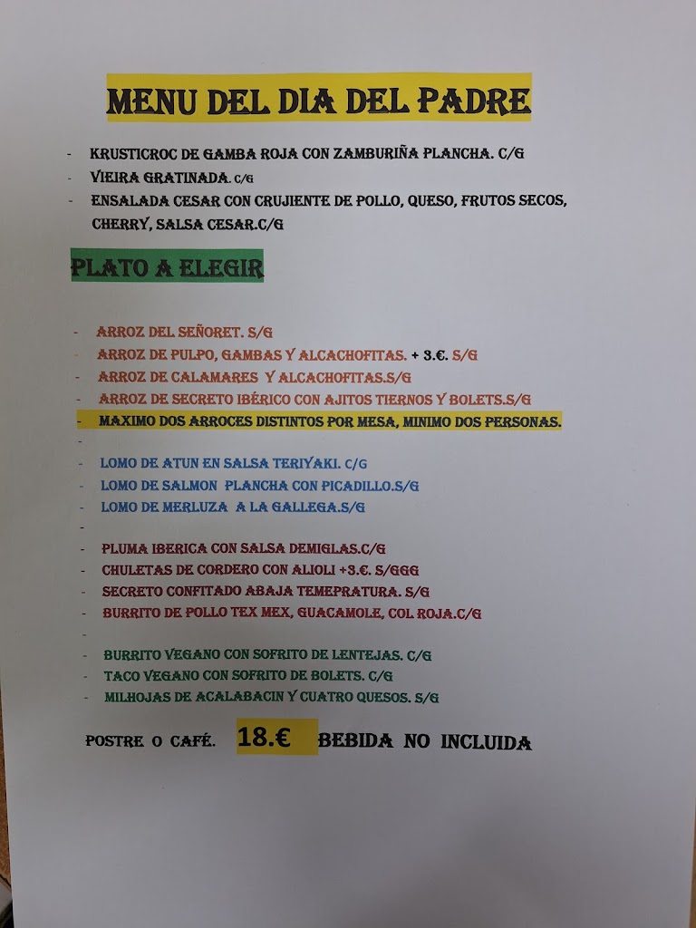 Restaurante Amor universal — Carta