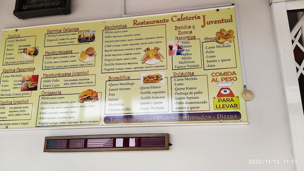Cafeteria Juventud — Carta