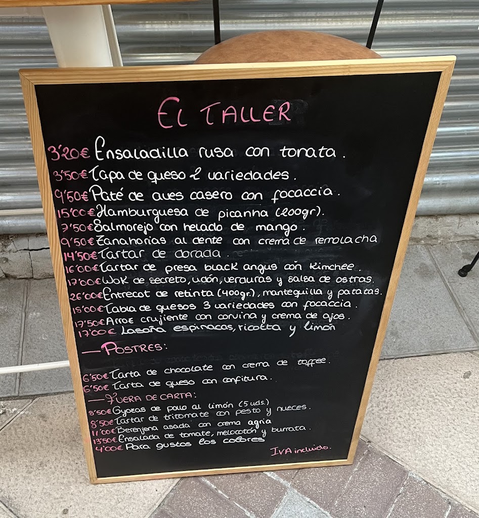 El Taller Bar — Carta