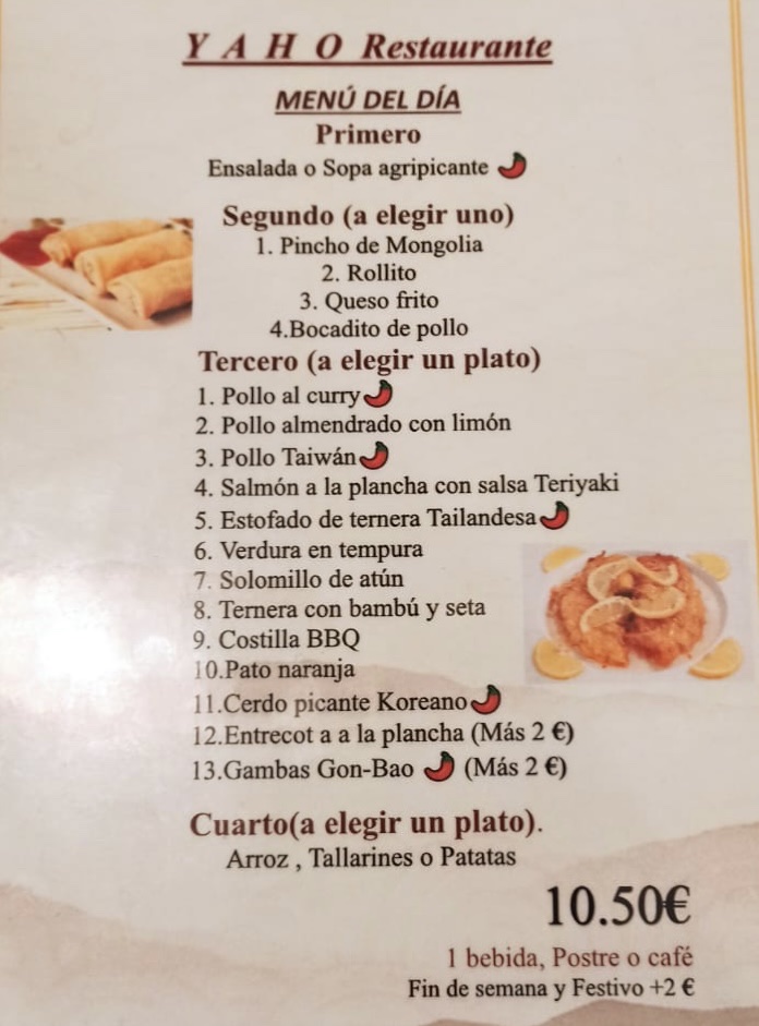 Yaho Denia Restaurant — Carta