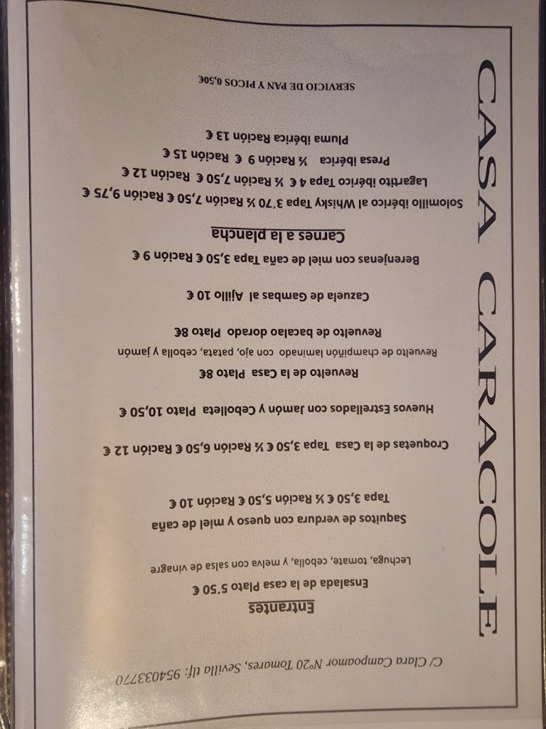 Casa Caracole — Carta