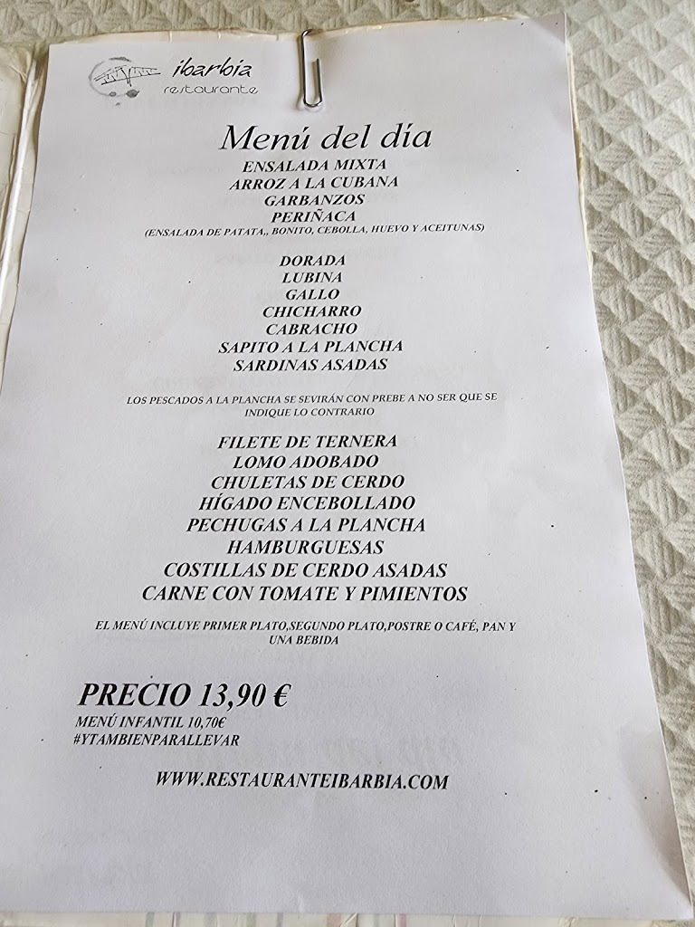 Restaurante Ibarbia — Carta