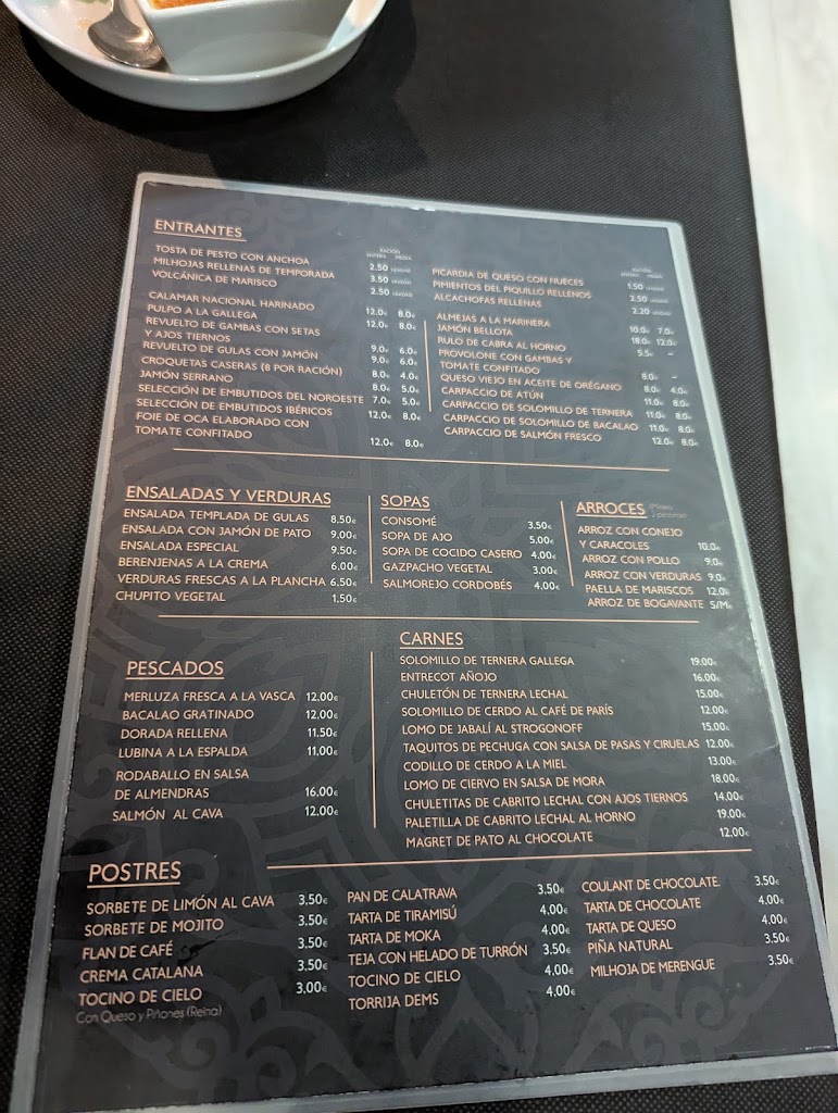 Restaurante FJ Dems — Carta