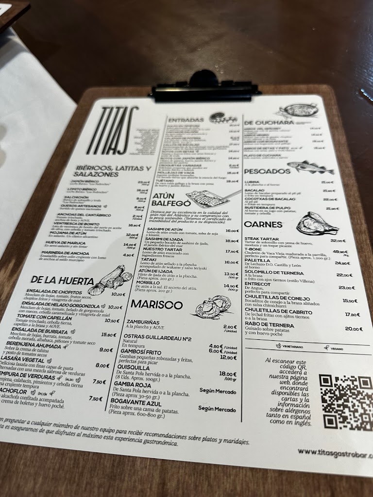 Titas Gastrobar — Carta