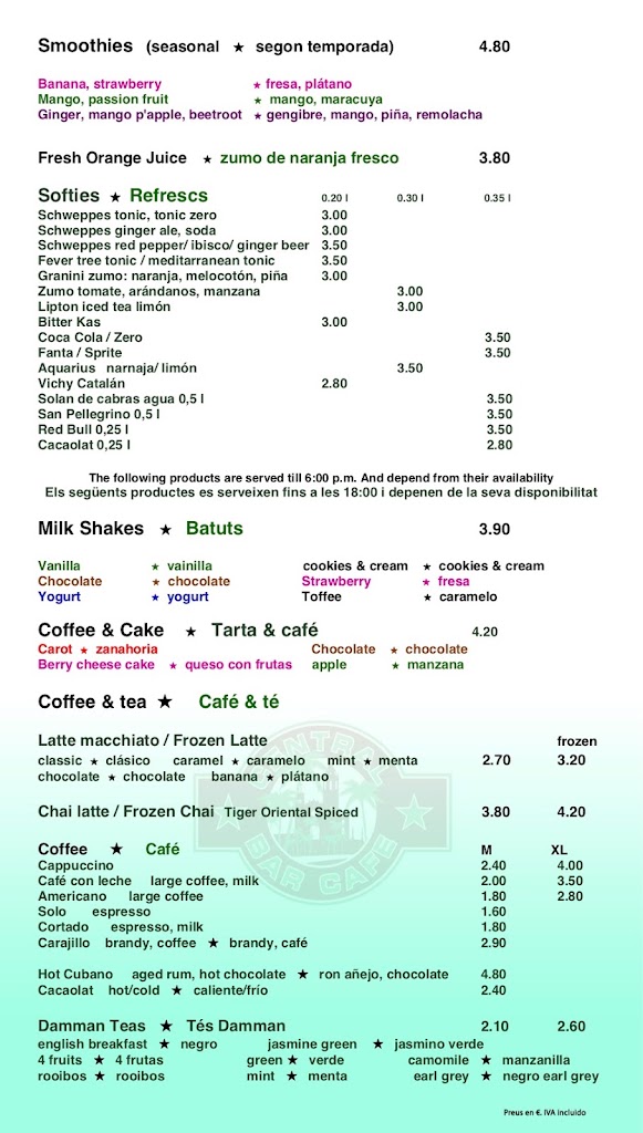 Central Bar & Books — Carta