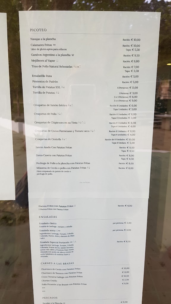 Bar Restaurante Portocelo — Carta