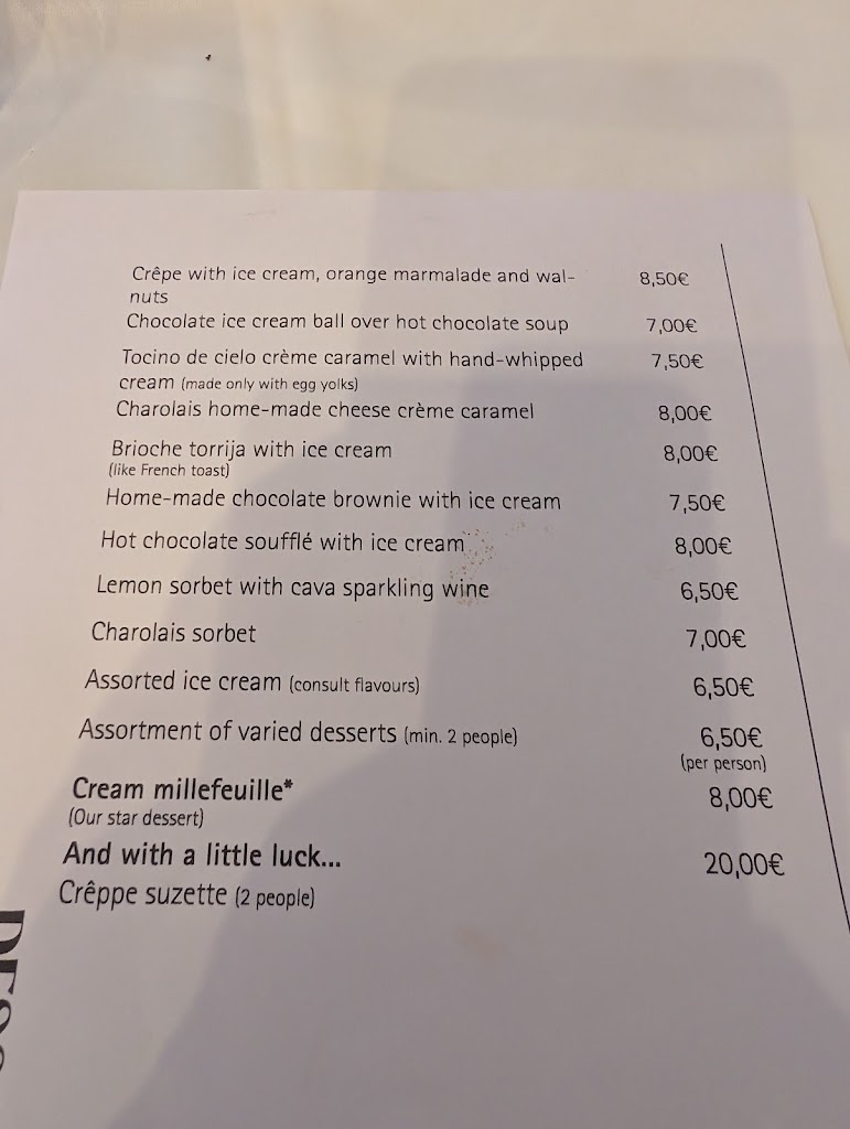 Restaurante Bodega Charolais — Carta