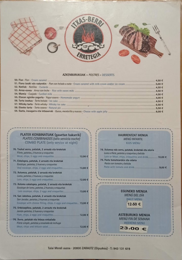 Restaurante Itxas-berri — Carta