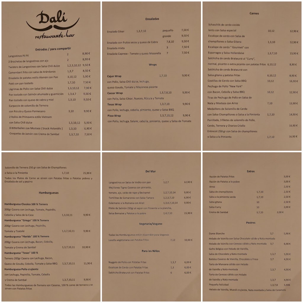 Dali Restaurante — Carta