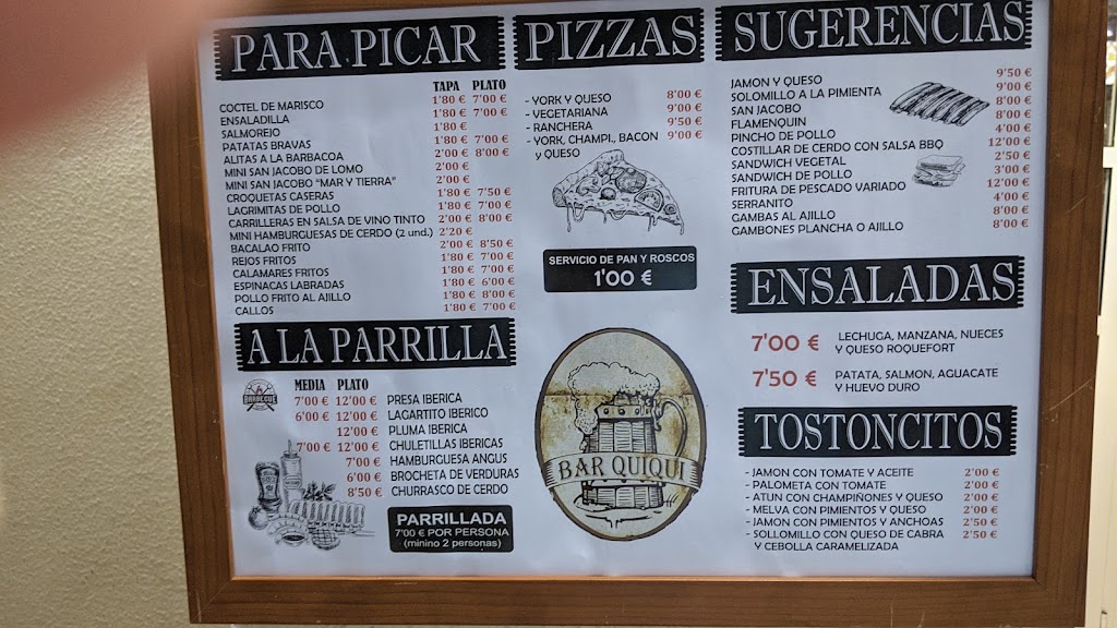 Bar Quiqui — Carta