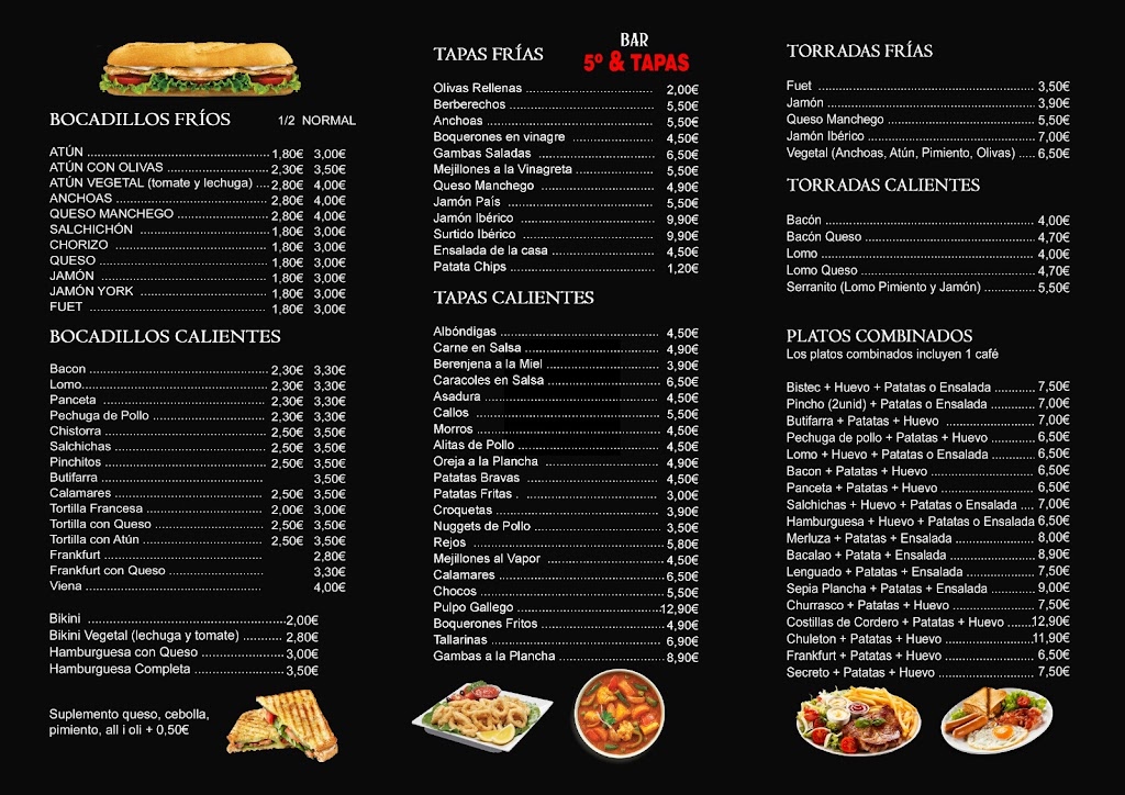 Bar 5deg & Tapas — Carta