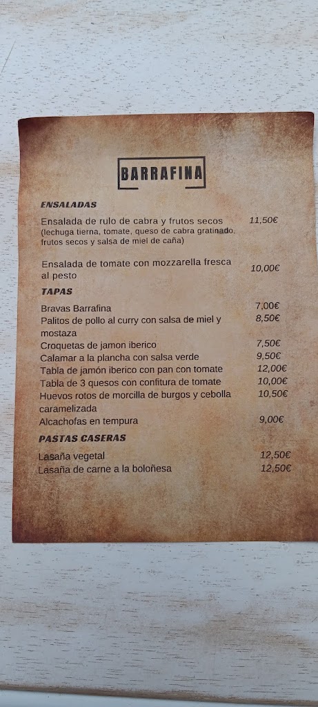 Bar Barrafina — Carta