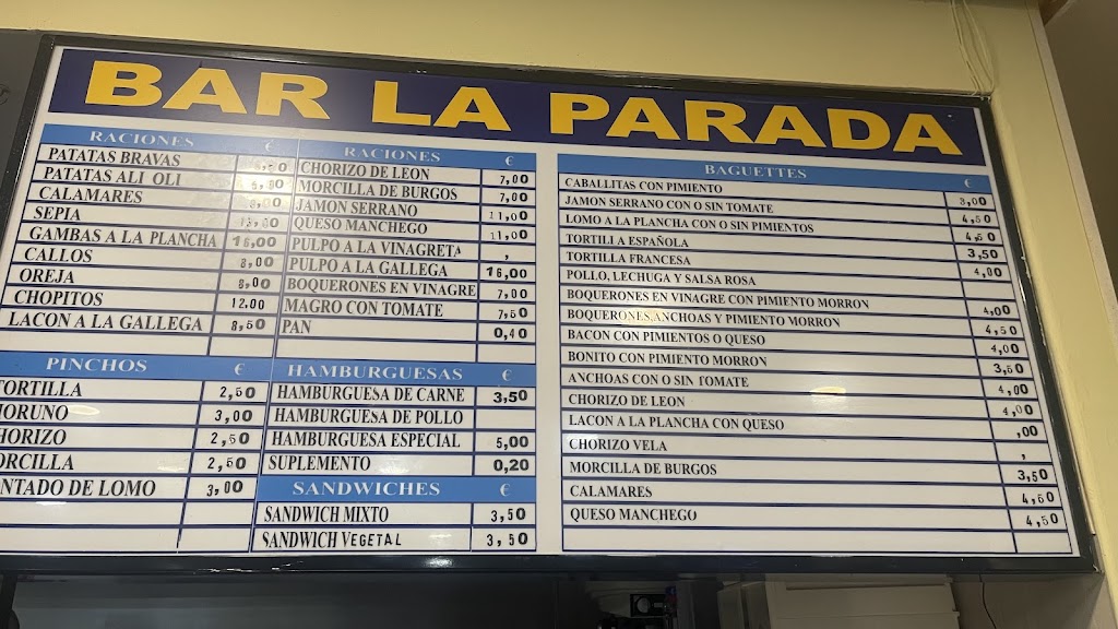 La Parada — Carta