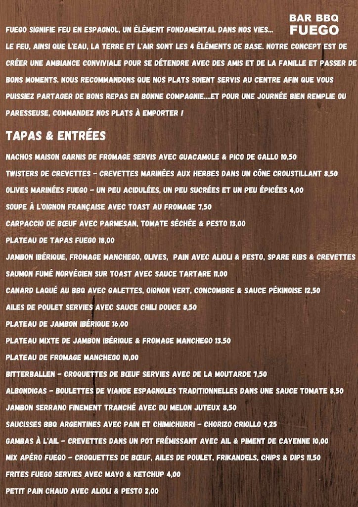 Bar BBQ Fuego — Carta