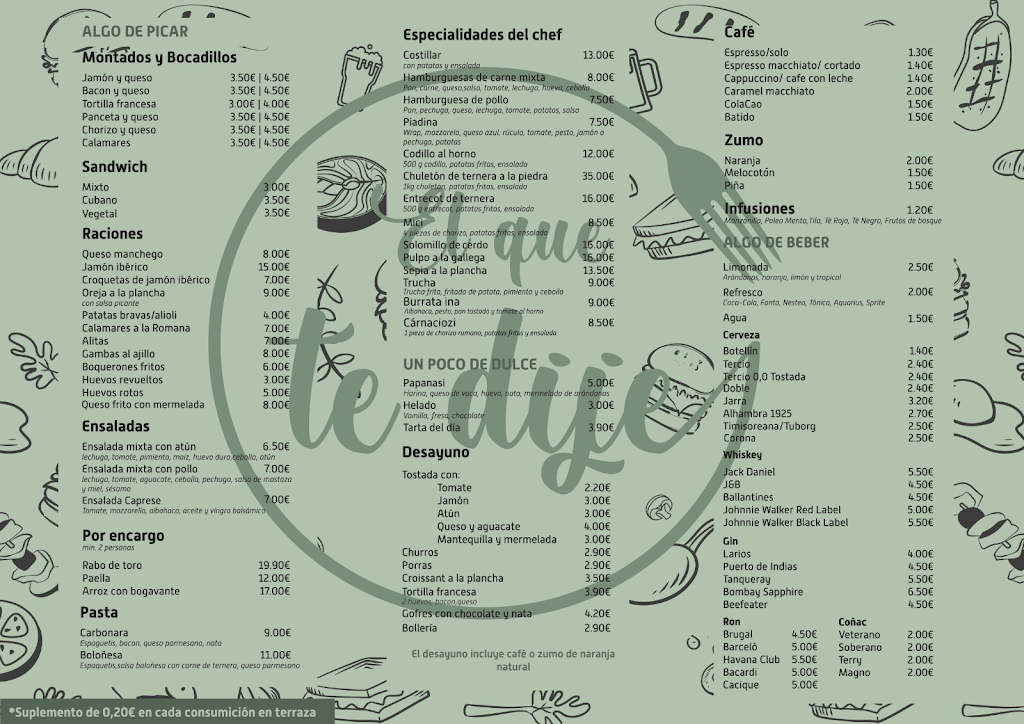 Bar restsurante El que te dije — Carta