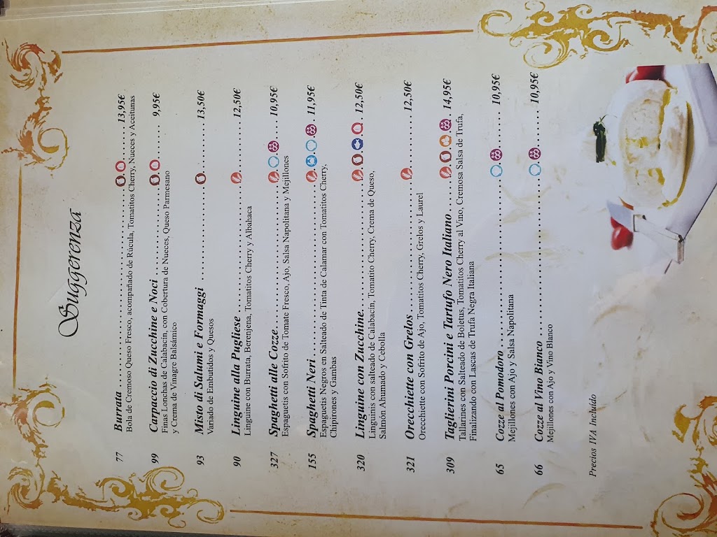 Restaurante Pizzeria L'Incontro (Santiago de Compostela) — Carta