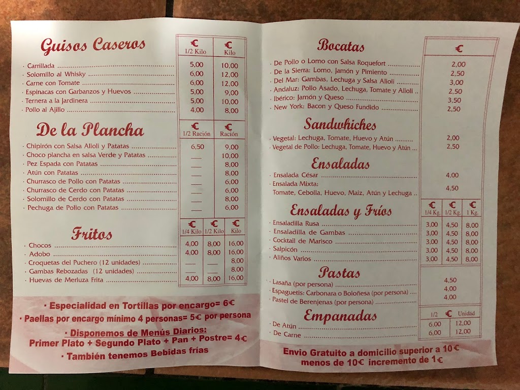 Catering Perez Perez — Carta