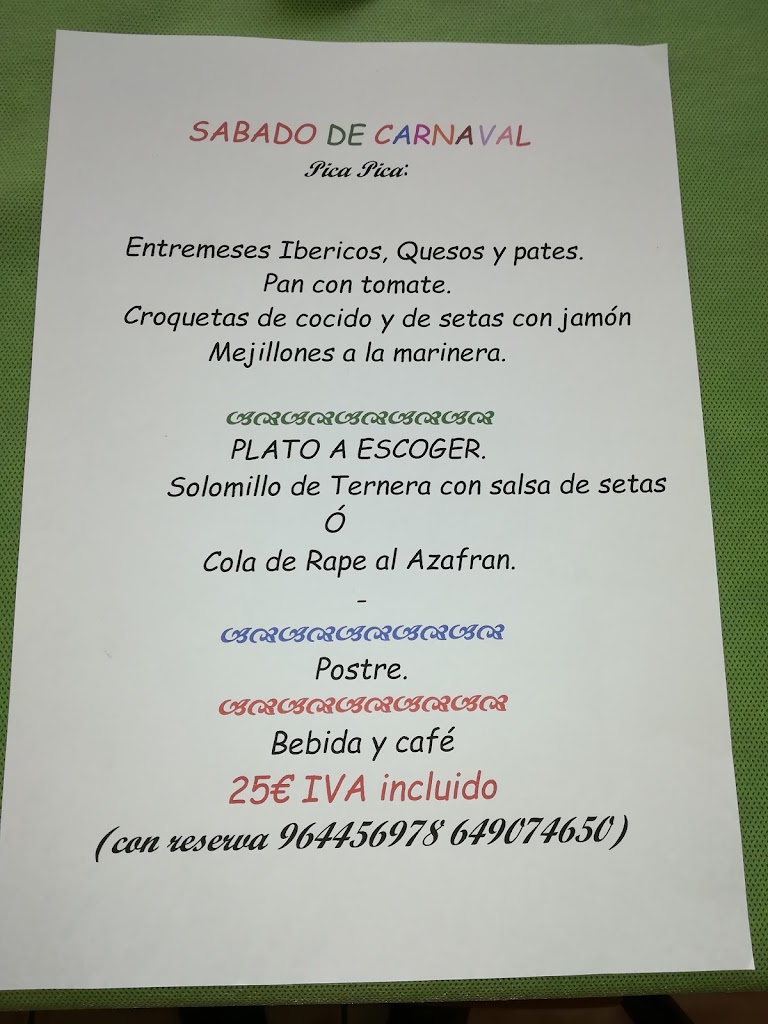 Restaurant L' Olivera Vinaros — Carta