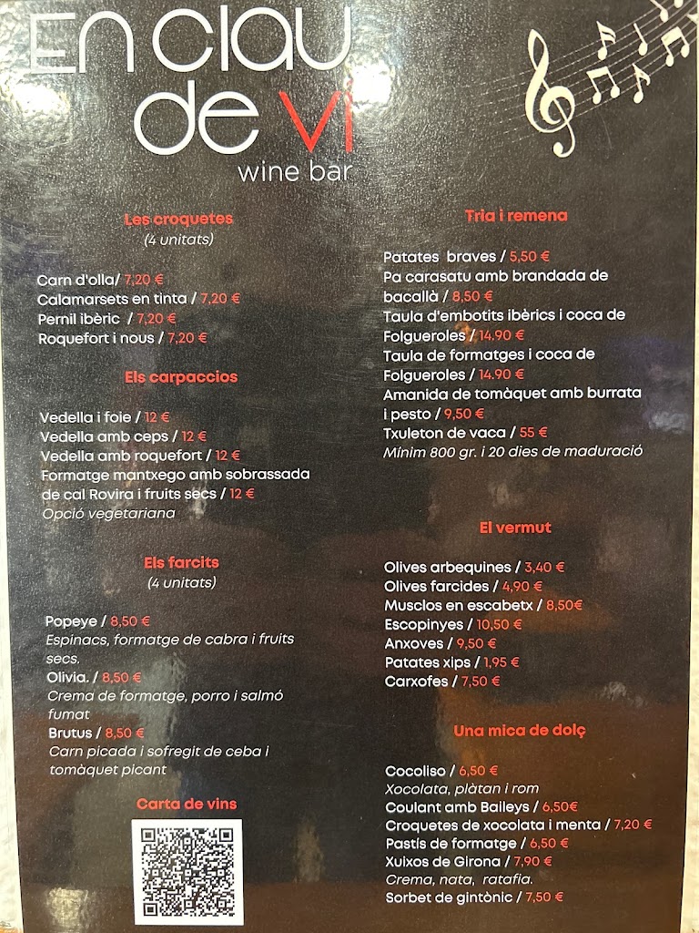 En Clau de Vi — Carta