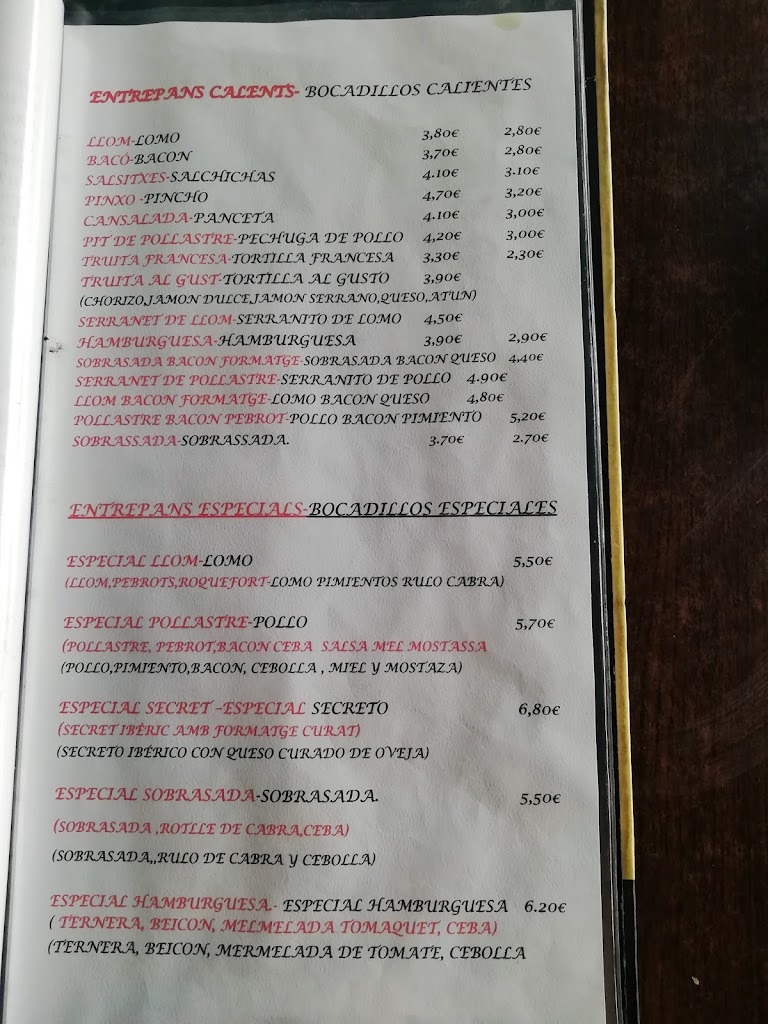 Restaurante El Patio — Carta