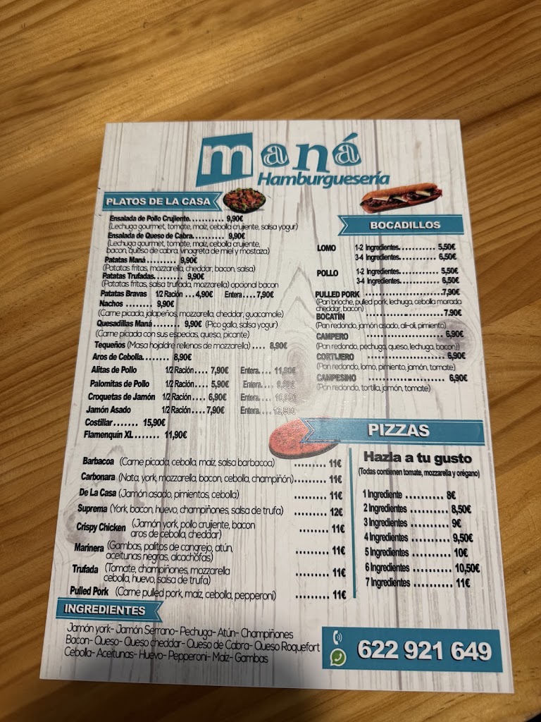Hamburgueseria Mana — Carta