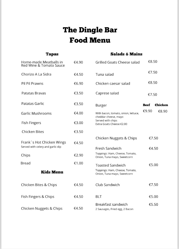 The Dingle Bar — Carta