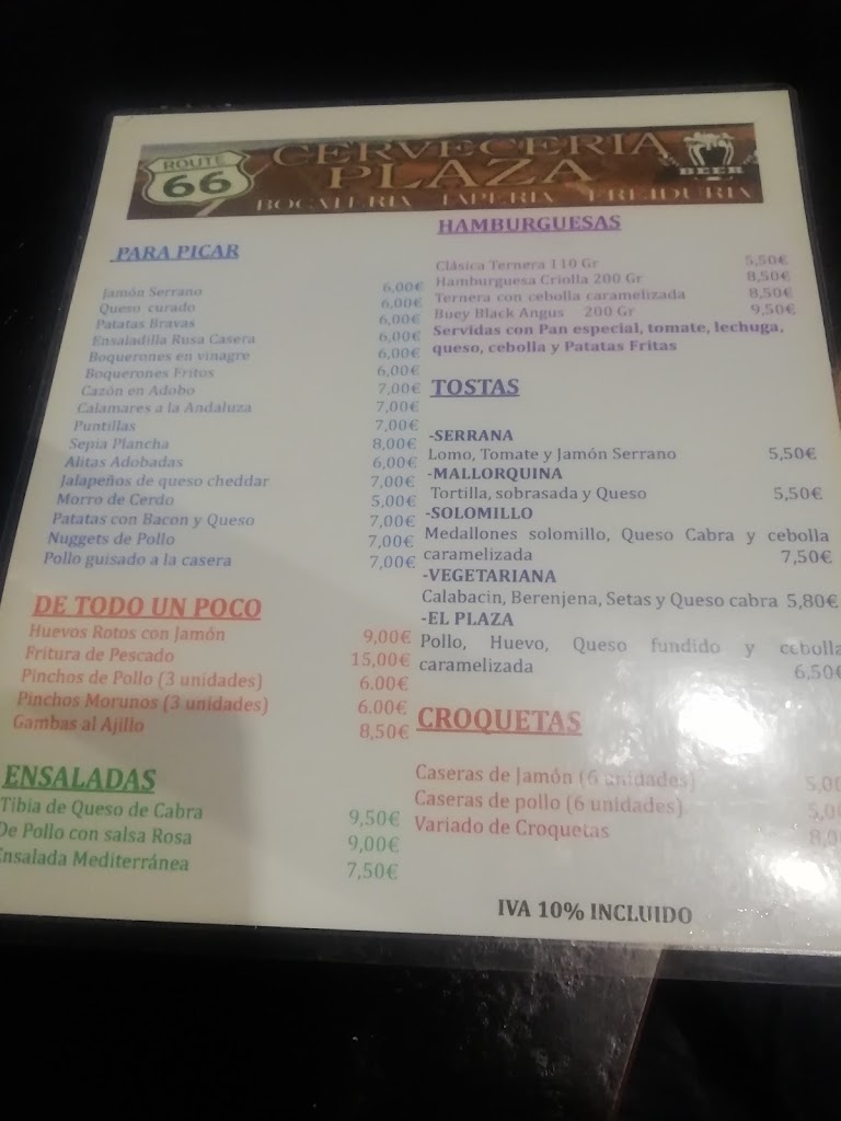 Cervezeria PLAZA — Carta
