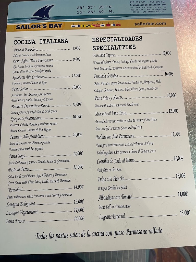 Sailor's Bay Bar — Carta