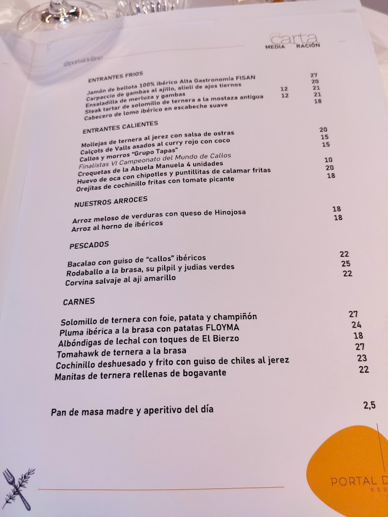 Restaurante Portal del lino — Carta