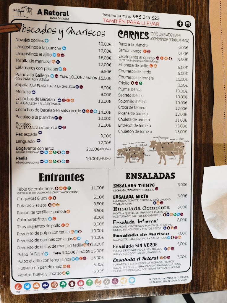 Restaurante A Retoral Tapas y Brasas — Carta