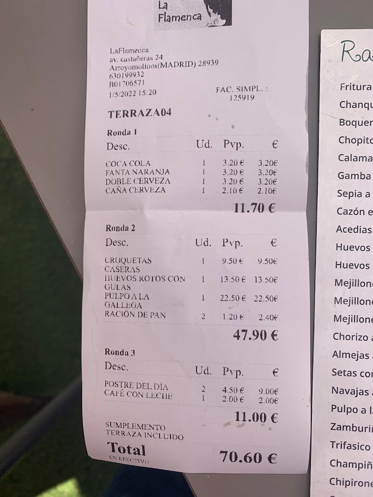 Taberna andaluza La Flamenca — Carta
