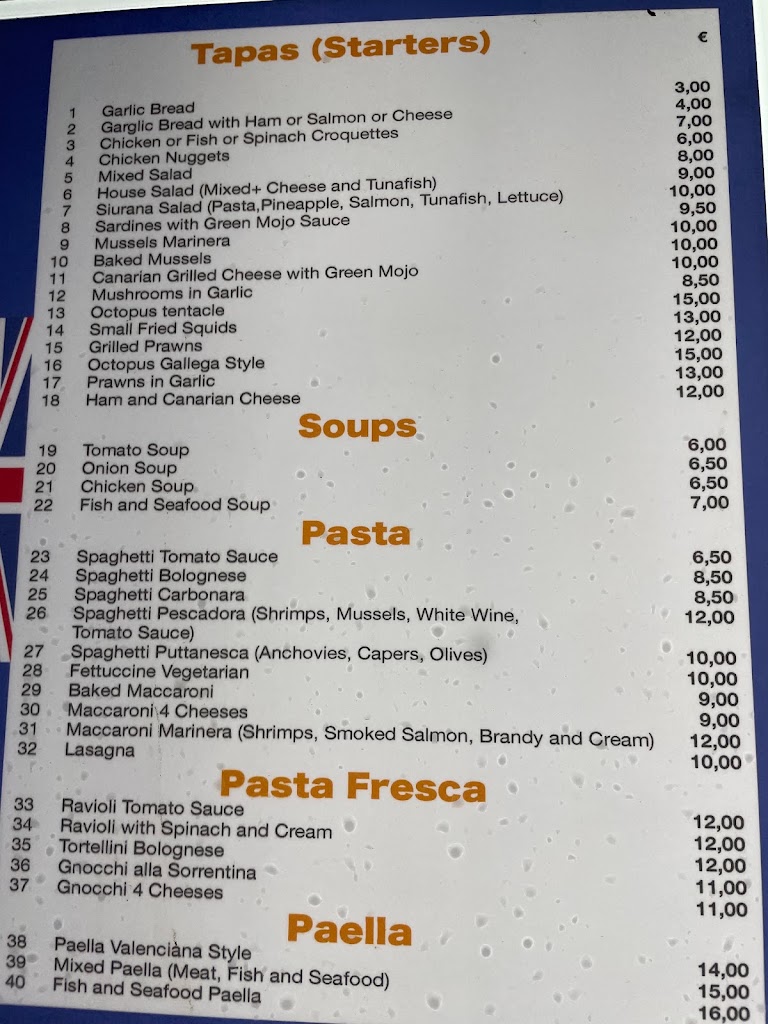 Pizzeria La Paz — Carta
