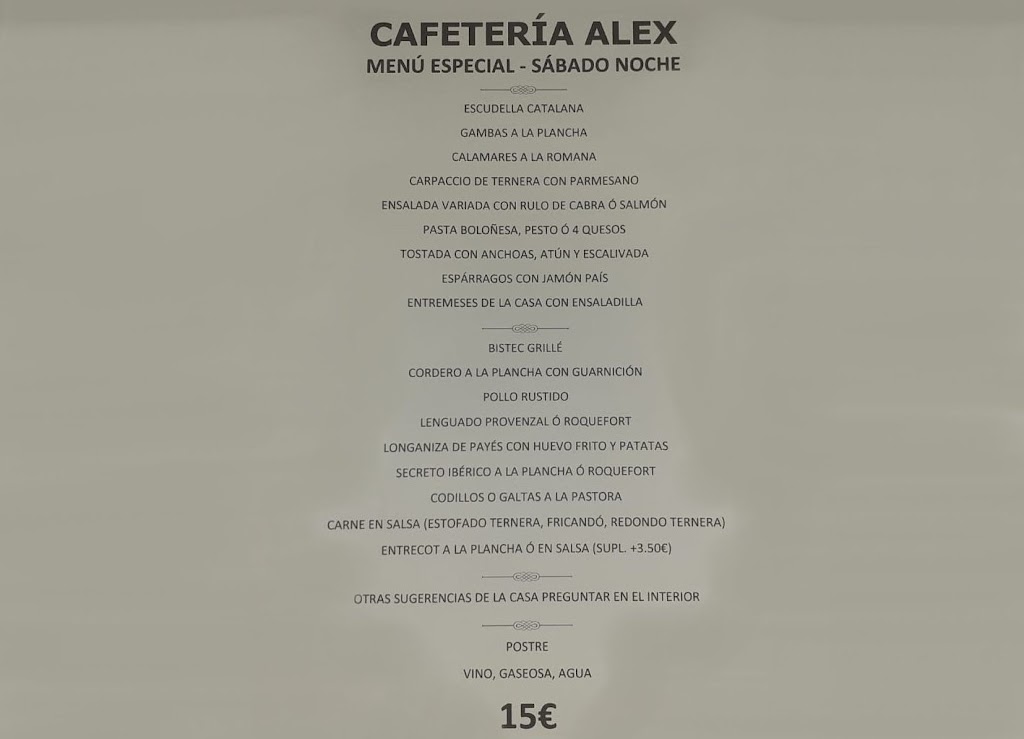 Restaurant Cafeteria Alex — Carta