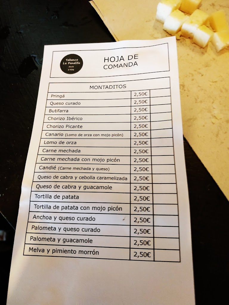 Tabanco La Pandilla — Carta