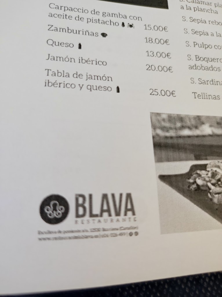 Restaurante La Blava — Carta