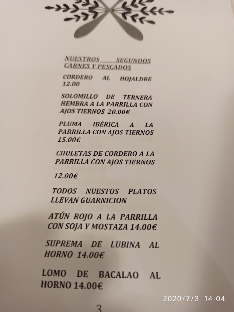 El Carlos Restaurante desde 1904 Santomera — Carta
