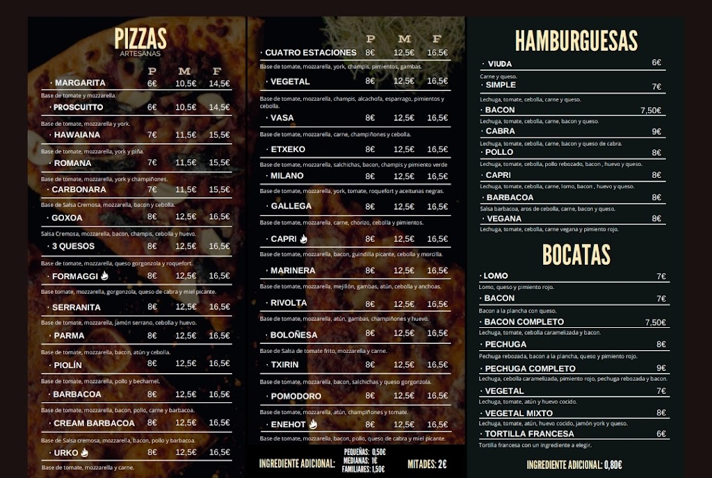 Pizzeria Capri — Carta