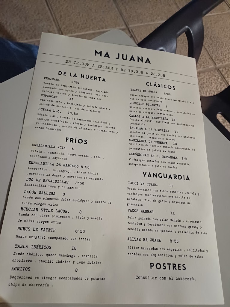 Bar Ma Juana — Carta